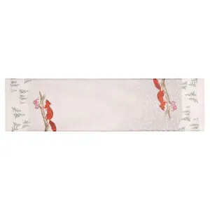 Běhoun s vánočním motivem, zasněžená krajina s veverkou, 40x150 cm,100 % polyester.