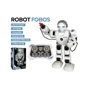 Produkt Teddies Robot RC FOBOS plast interaktivní chodící 40cm česky mluvící na baterie s USB v krabici 31x45x13cm