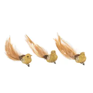 3ks zlatá třpytivá ozdoba ptáček s peříčky  - 18*5*5cm  J-Line by Jolipa