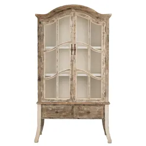 Béžovo-hnědá antik dřevěná skříň s prosklenými dveřmi Billy - 109*41*198 cm Clayre & Eef