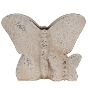 Béžový antik cementový květináč motýl Butterfly - 24*10*19 cm Clayre & Eef