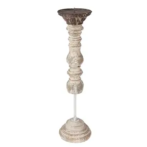 Produkt Béžový antik dřevěno-kovový svícen Nicolle - Ø 12*44 cm Clayre & Eef