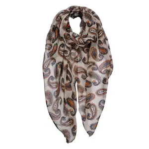 Béžový dámský šátek s barevnými ornamenty - 80*180 cm Clayre & Eef