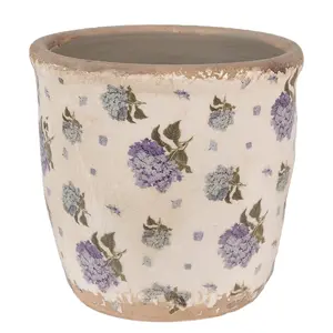 Béžový keramický obal na květináč s květy šeříku Lilla S - Ø 13*12 cm Clayre & Eef