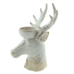 Béžový porcelánový svícen na čajovou svíčku Jelen Chrie - 12*11*18 cm Clayre & Eef