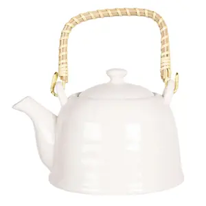 Bílá porcelánová konvička se sítkem na čaj - 18*14*12 cm / 0,8L Clayre & Eef