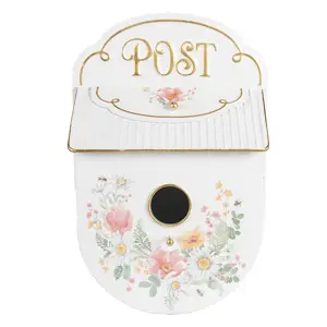 Produkt Bílá poštovní schránka ve tvaru ptačí budky Post s květy - 27*11*41 cm Clayre & Eef