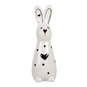 Bílo-černá keramická dekorace králíček Black&White Bunny - 5*4*13 cm Clayre & Eef