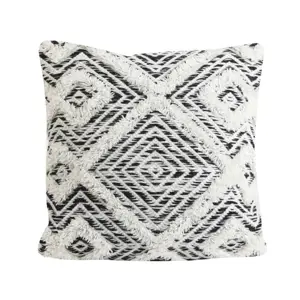 Produkt Bílo-černý polštář Udim s ornamenty a třásněmi - 45*45 cm Light & Living