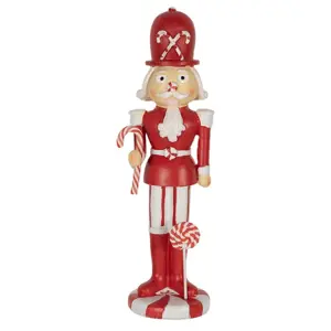 Produkt Bílo-červená vánoční dekorace socha Louskáček - 7*7*23 cm Clayre & Eef