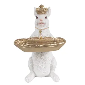 Produkt Bílo-zlatá dekorace králík s korunkou a podnosem - 16*13*22 cm Clayre & Eef
