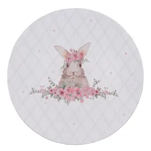 Bílý servírovací talíř s králíčkem Floral Easter Bunny - Ø 33*1 cm Clayre & Eef
