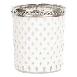 Bílý skleněný svícen na čajovou svíčku s kovovým zdobením - Ø  6*7 cm Clayre & Eef