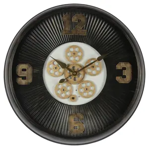 Produkt Černé antik nástěnné hodiny s ozubenými kolečky - Ø 61*11 cm / 1*AA / 1*C Clayre & Eef