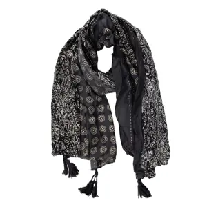 Produkt Černo-béžový dámský šátek se vzorem a střapci- 90*180 cm Clayre & Eef