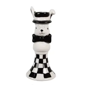 Produkt Černobílý keramický svícen Black&White Bunny - Ø 7*17 cm Clayre & Eef