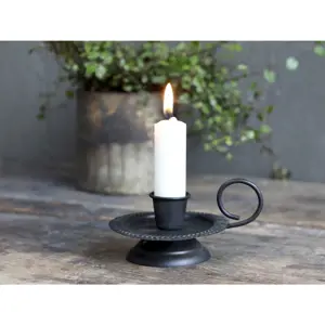 Černý antik svícen na úzkou svíčku Ferrio - 10*8*5cm Chic Antique