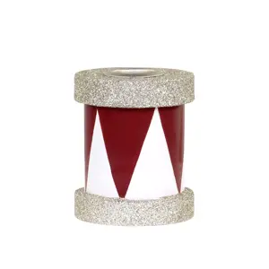 Červeno-bílý antik dřevěný svícen s glitry - 6*7cm Chic Antique