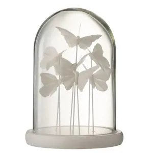 Dekorativní podnos s bílými motýlky a skleněným poklopem Butterflies - Ø 18*26cm J-Line by Jolipa