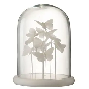Dekorativní podnos s bílými motýlky a skleněným poklopem Butterflies - Ø 24*30cm J-Line by Jolipa