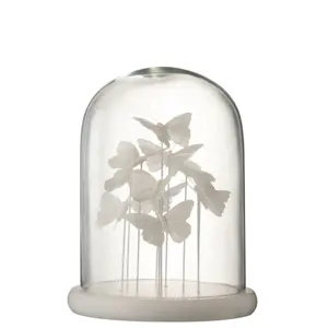Dekorativní skleněné těžítko s bílými motýly - 23*23*30 cm J-Line by Jolipa