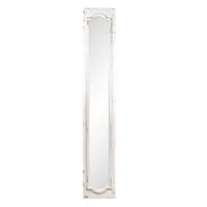 Dlouhé úzké zrcadlo v dřevěném bílém rámu s patinou - 30*4*176 cm Clayre & Eef