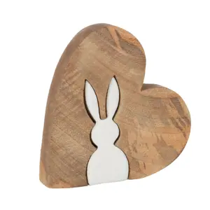Produkt Dřevěná velikonoční dekorace Srdíčko se zajíčkem - 13*2,5*12 cm J-Line by Jolipa