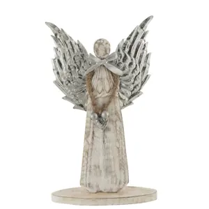 Dřevěný anděl  se stříbrnými křídly - 18*31*2cm J-Line by Jolipa