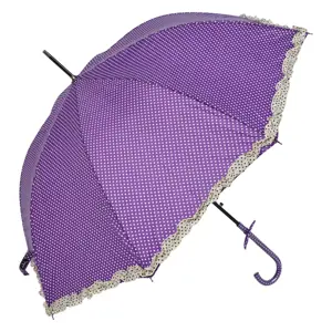 Produkt Fialový puntíkatý deštník s béžovým lemem Clayre & Eef