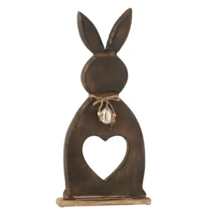 Hnědá dekorace králík z mangového dřeva se srdíčkem - 17*3,5*50 cm J-Line by Jolipa