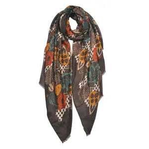 Produkt Hnědý šátek s květy - 85*180 cm Clayre & Eef