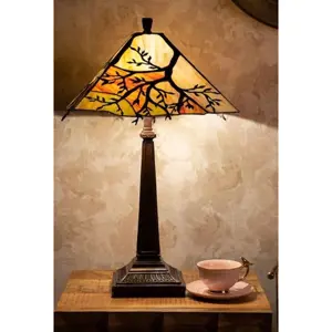 Hranatá stolní lampa Tiffany s větvemi stromu Tree - Ø 36*57 cm E27/max 2*60W Clayre & Eef