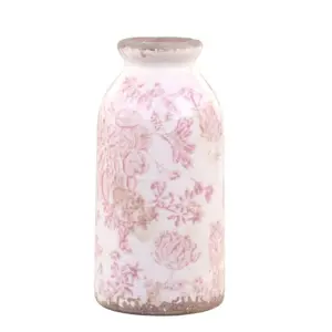Keramická dekorační váza s růžovými květy Melun - Ø 8*16 cm Chic Antique