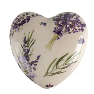 Keramické dekorační srdce s levandulí Lavandie L - 11*11*4 cm Clayre & Eef