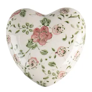 Keramické dekorační srdce s růžovými květy Lillia L - 11*11*4 cm Clayre & Eef