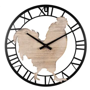 Produkt Kovové nástěnné hodiny s dřevěným kohoutem - Ø 50*4 cm / 1*AA Clayre & Eef