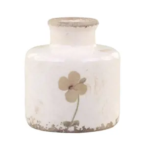 Krémová keramická dekorační váza s květem Versailles - Ø 9*10cm Chic Antique