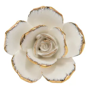 Produkt Krémová keramická úchytka růže se zlatým okrajem Rosé gold - Ø 4*4cm Clayre & Eef