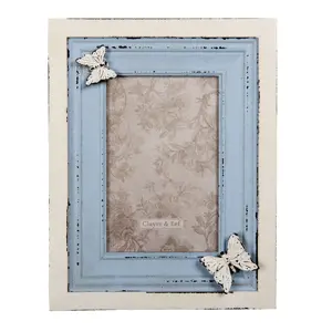 Krémovo-modrý fotorámeček s motýlem - 18*3*23 cm / 10*15 cm Clayre & Eef