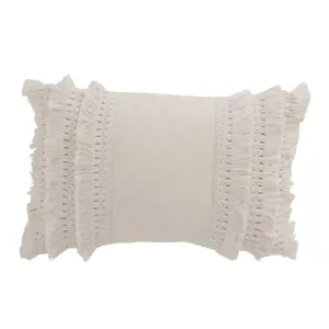 Krémový bavlněný polštář s třásněmi Fransen white off - 45*30 cm J-Line by Jolipa