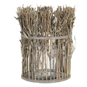 Produkt Lucerna se skleněným válcem z bambusových stonků s listy – Ø 21*28 cm Clayre & Eef
