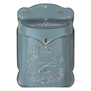Modrá retro poštovní schránka s ptáčkem - 26*8*39 cm Clayre & Eef