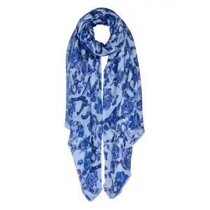 Modrý barevný šátek s květy Summer - 90*180 cm Clayre & Eef