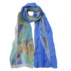 Modrý dámský šátek se vzorem - 50*160 cm Clayre & Eef