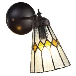 Nástěnná Tiffany lampa žluté detaily YelloRhom - 17*12*23 cm E14/max 1*40W Clayre & Eef