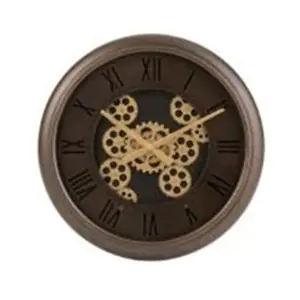 Nástěnné hodiny s kovovým rámem a zlatými ozubenými kolečky Jessamond - Ø 52*7 cm J-Line by Jolipa
