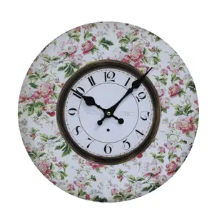 Nástěnné hodiny s květinami Flowers de Provence – 34*3cm/ 1*AA Chic Antique