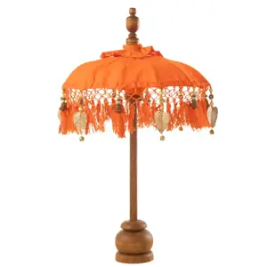 Oranžový slunečník na stůl s třásněmi a dřevěnou tyčí Dayu Wood - ∅ 14*85 cm J-Line by Jolipa