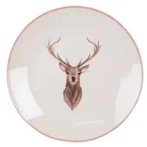 Porcelánový dezertní talíř s jelenem Cosy Lodge - Ø 20cm Clayre & Eef