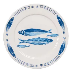 Porcelánový dezertní talíř  s rybkami  Fish Blue - Ø 20*2 cm Clayre & Eef